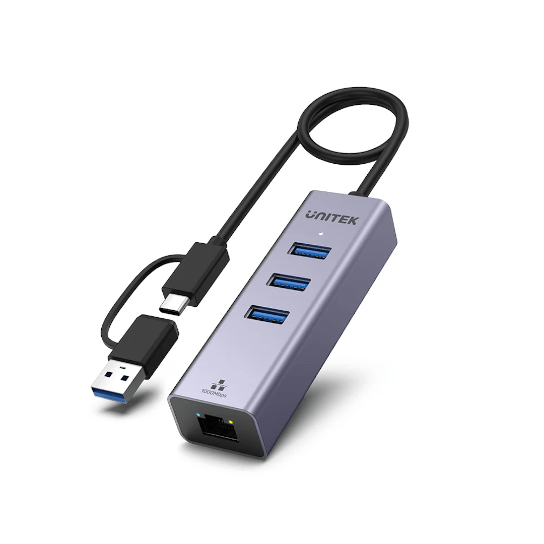 Unitek 3-Port USB3.0 Hub with Gigabit Ethernet and Type-C to Type-A Adapter