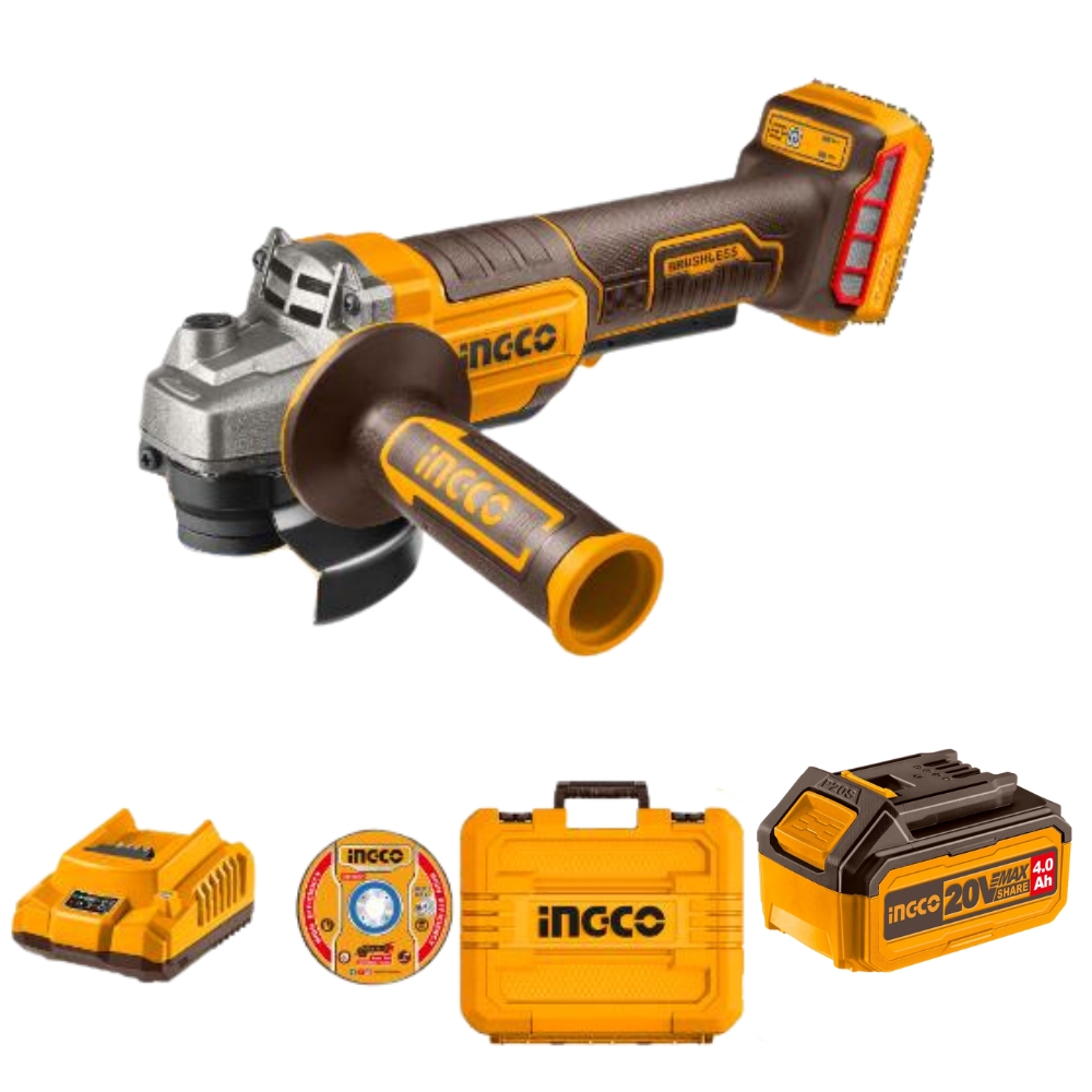 Ingco – Lithium-ion Angle Grinder (20V) with 1 x 4Ah Battery and Charger