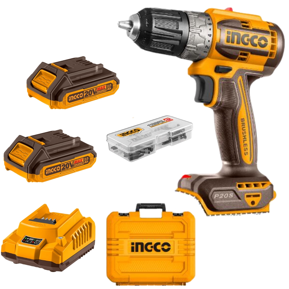 Ingco – 52Nm Lithium-ion Cordless Drill with 2 x 2Ah Battery and Charger