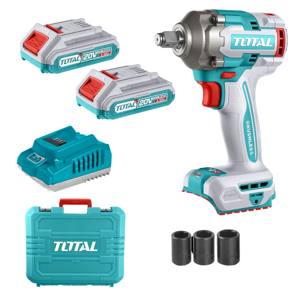 Total – Li-Ion Cordless Impact Wrench – 400Nm with 2 x 2AhBattery & Charger