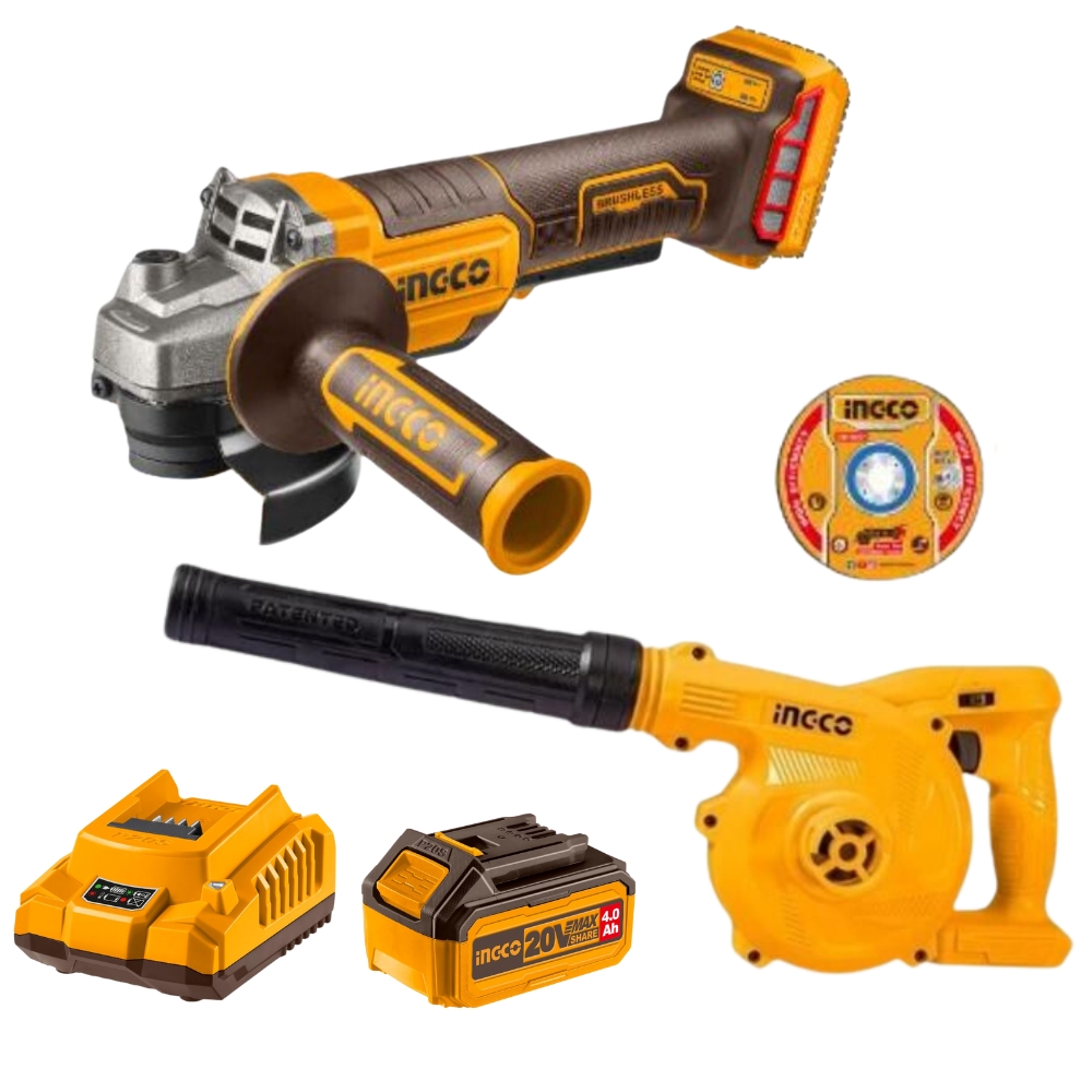 Ingco – Angle Grinder Incl 1 x 4Ah Battery & Charger With Cordless Blower