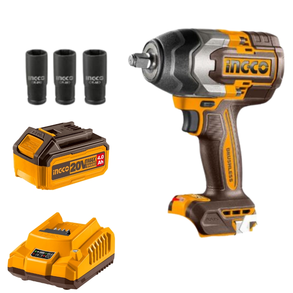 Ingco – Li-Ion Impact Wrench (20V) – 850Nm with 4Ah Battery & Charger