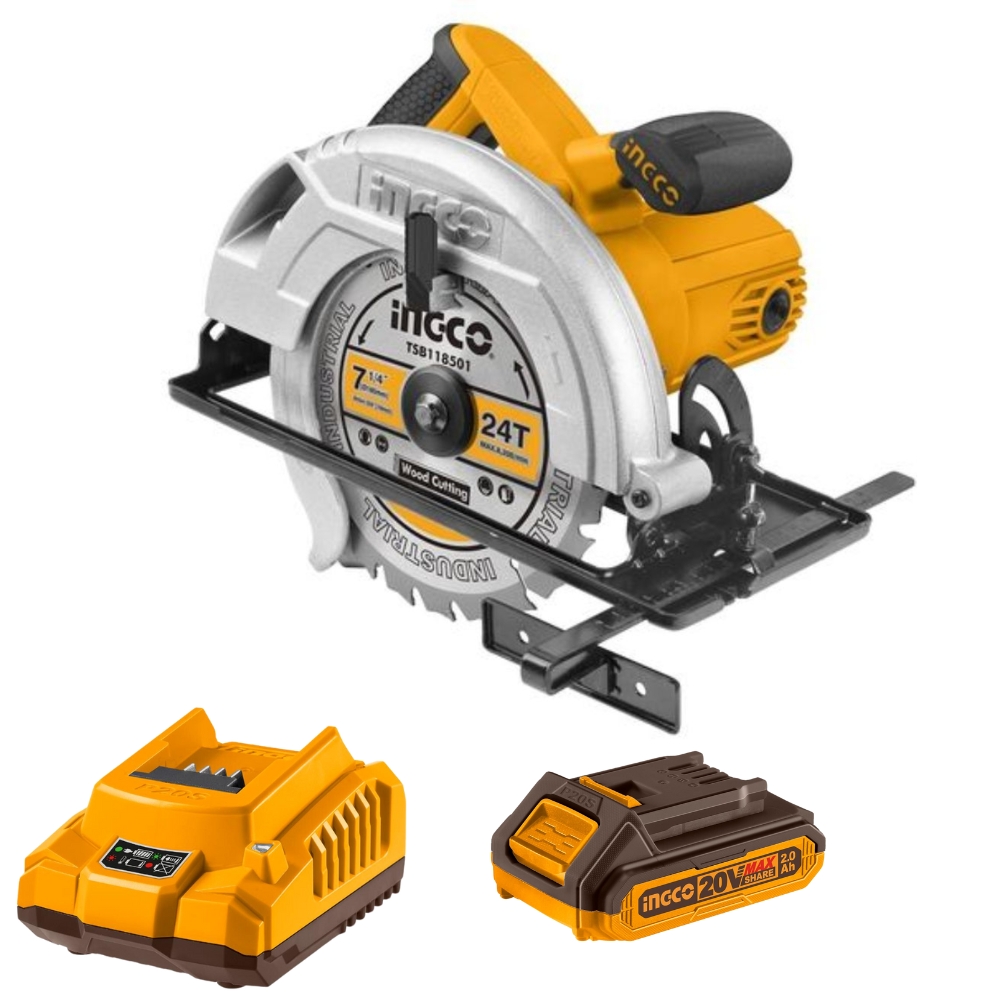 Ingco – Li-Ion Circular Saw (20V) with 2.0Ah Battery and Charger