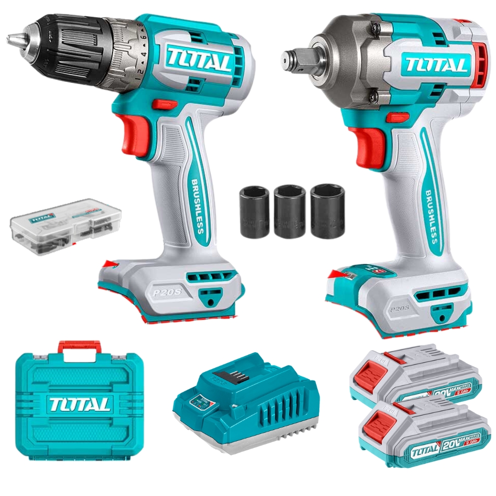 Total – Cordless Drill with Impact Wrench, 2 x 2Ah Battery & Charger