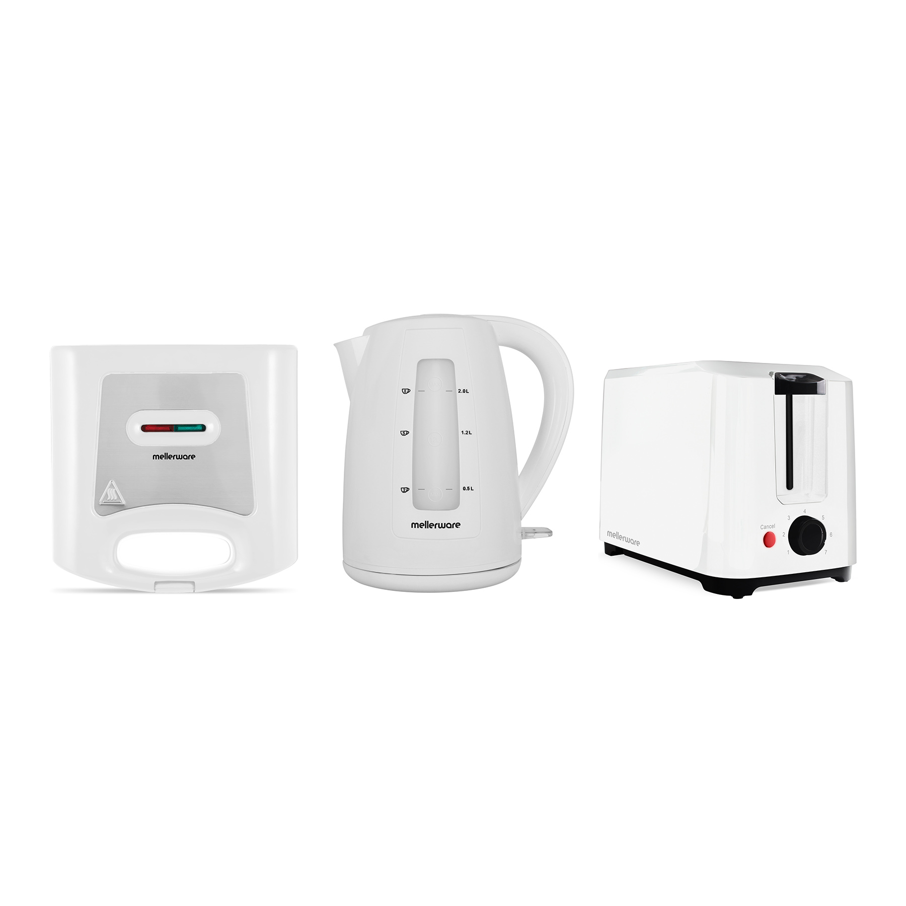 Mellerware Pack 3 Piece Kettle + Sandwich Maker + Toaster “Breakfast Pack”