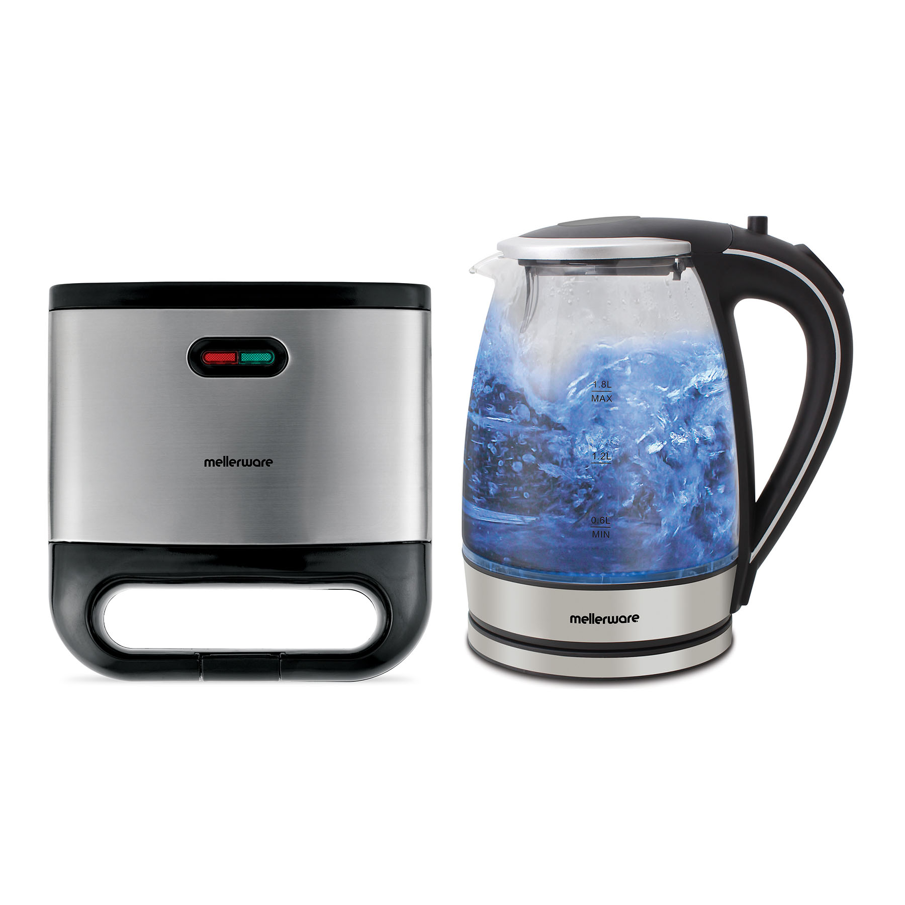 Mellerware Pack 2 Piece Glass Kettle + Sandwich Maker “Starter Pack”