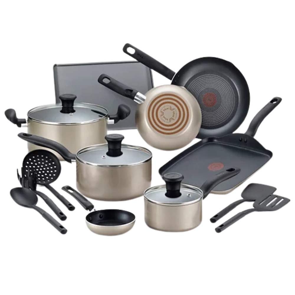T-Fal – Culinaire Nonstick Aluminum Champagne Cookware Set – 16pce