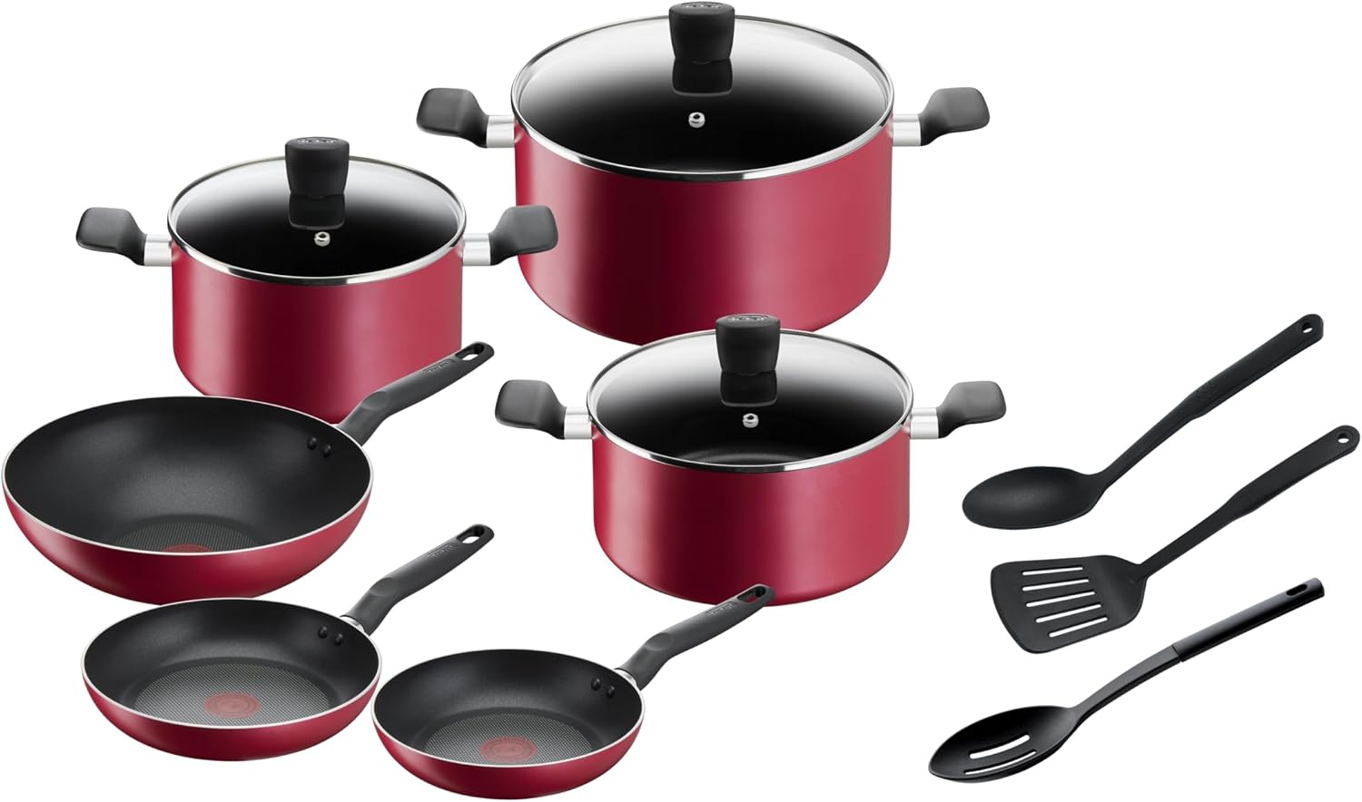 Tefal – Super Cook Non-Stick With Thermo-Spot 12 Piece Cooking Set – Red