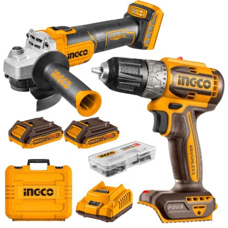 Ingco – Cordless Drill (52Nm) and Grinder with 2 x 2Ah Batteries & Charger