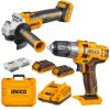 Ingco Cordless Drill and Grinder with 2 x 2.0Ah Batteries and Charger Ingco Cordless Drill and Grinder with 2 x 2.0Ah Batteries and Charger