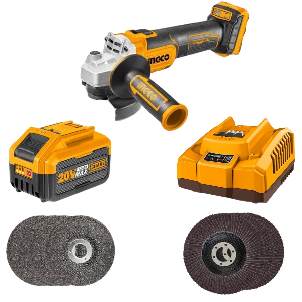 Ingco – Cordless Angle Grinder with 7.5 Ah Combo and Cutting Discs – Kit