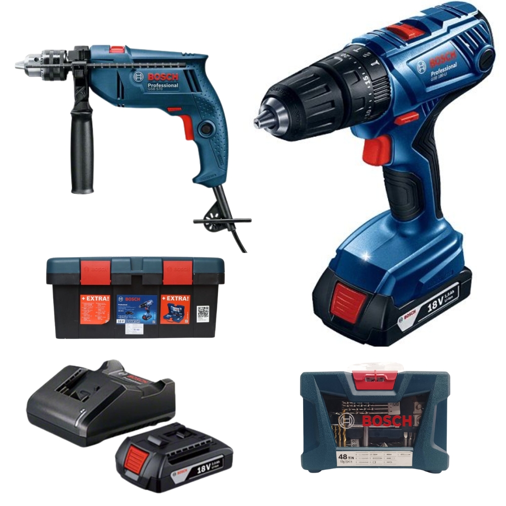 Bosch – Impact Drill Kit (GSB 180-LI) and Impact Drill (GSB 570) with 41Pc