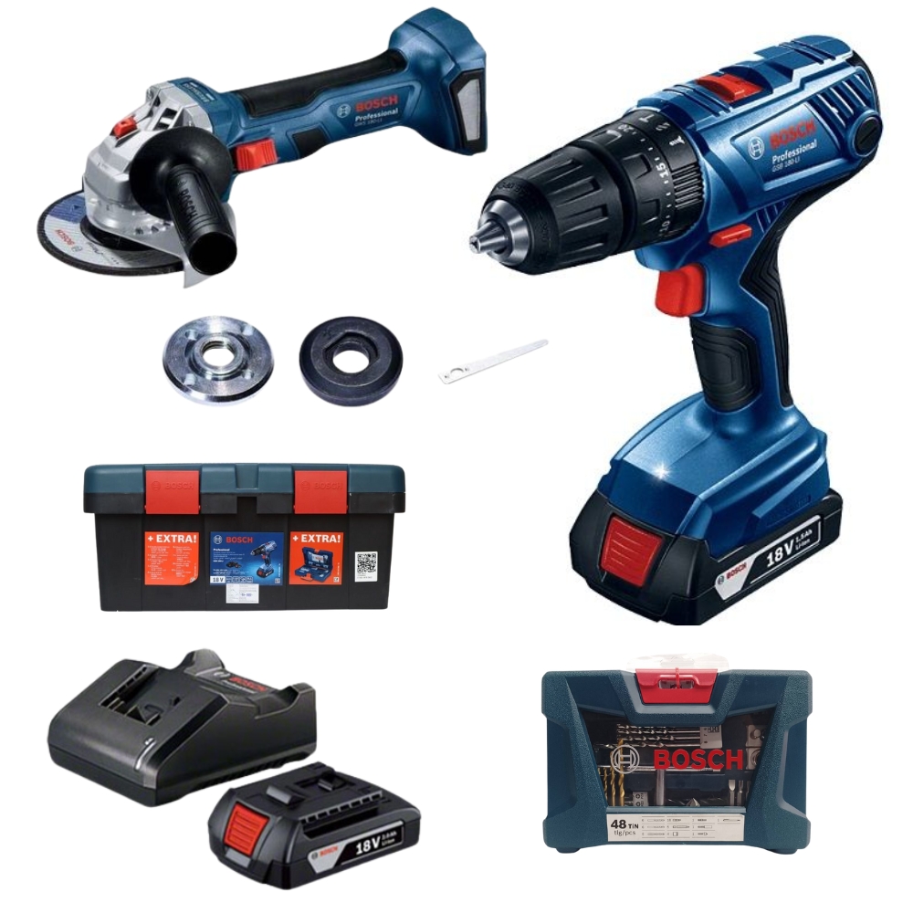 Bosch – Impact Drill(GSB180-LI) & Cordless Angle Grinder (GWS180-LI) – 41Pc