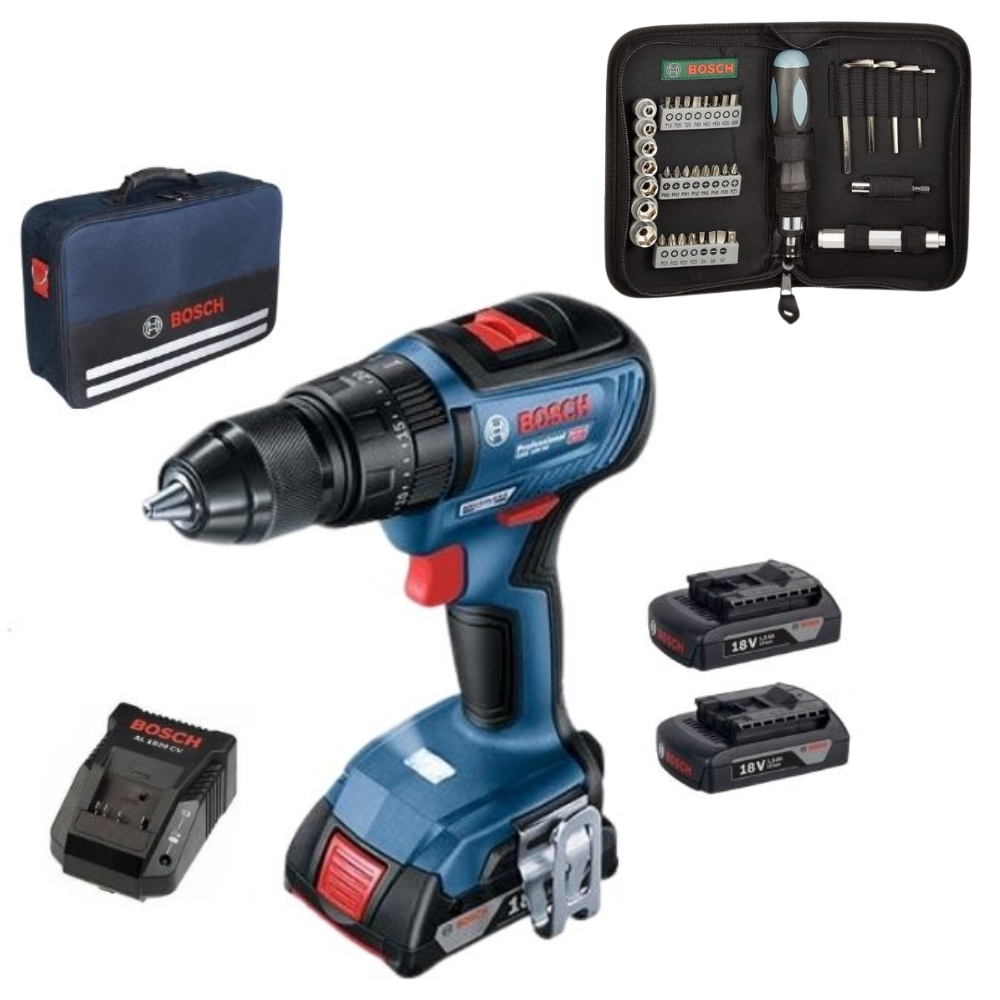Bosch Impact Drill Driver GSB18V-50 with 3×1.5Ah Batteries, Screwdriver Set