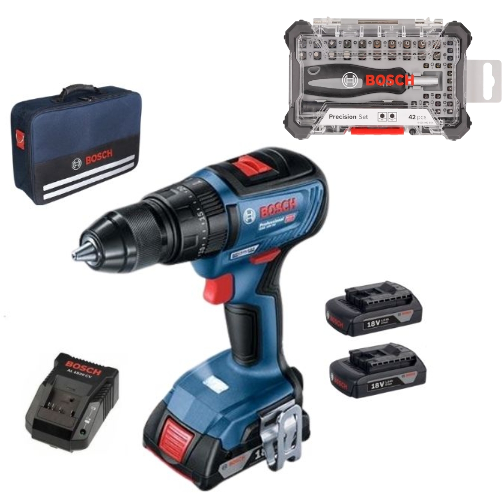 Bosch Impact Drill Driver GSB18V-50 with 3×1.5Ah Batteries, Screwdriver Bit