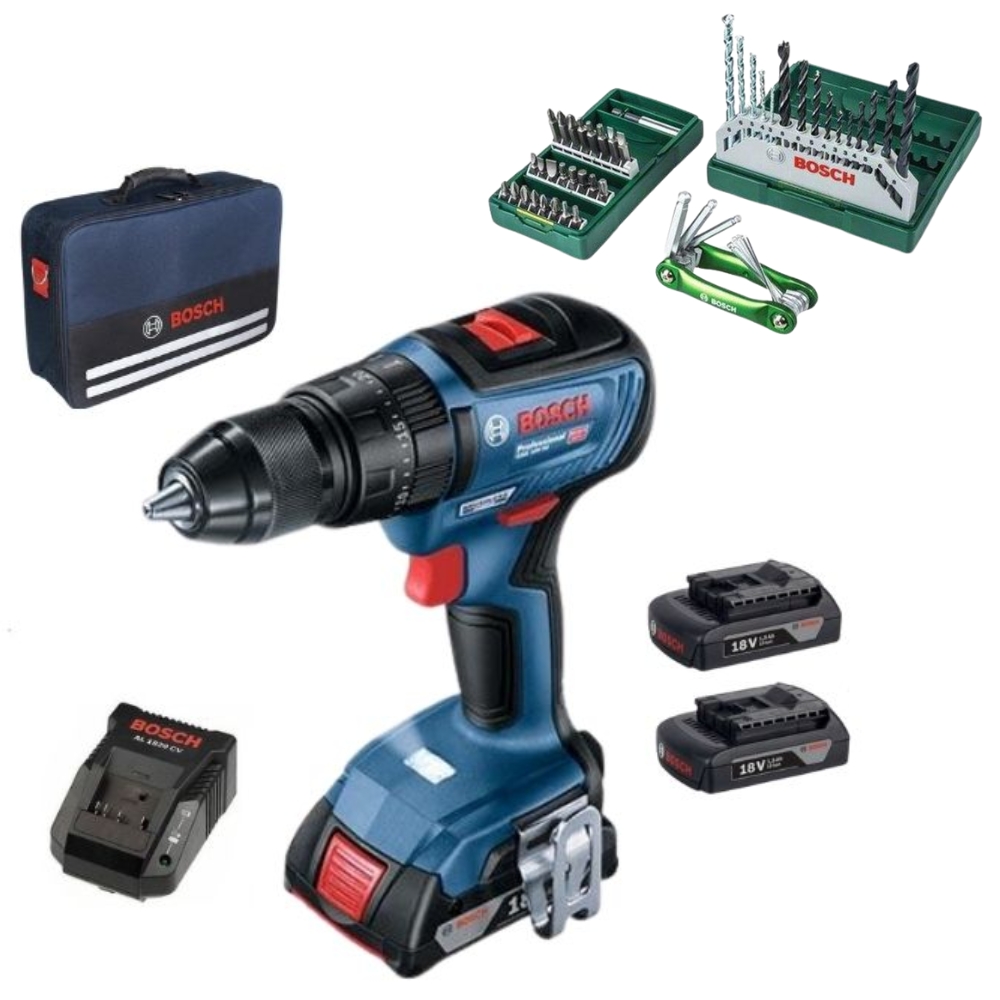 Bosch Impact Driver GSB18V-50 with 3×1.5Ah Batteries, 41 piece Drill Set & Hex
