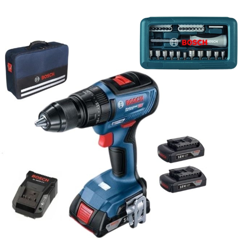 Bosch Impact Drill Driver GSB18V-50 with 3×1.5Ah Batteries, Socket/Bit Set