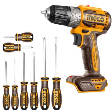 Ingco – Li-Ion Cordless Drill (20V) Unit Only with Screwdriver Set – 8 pce