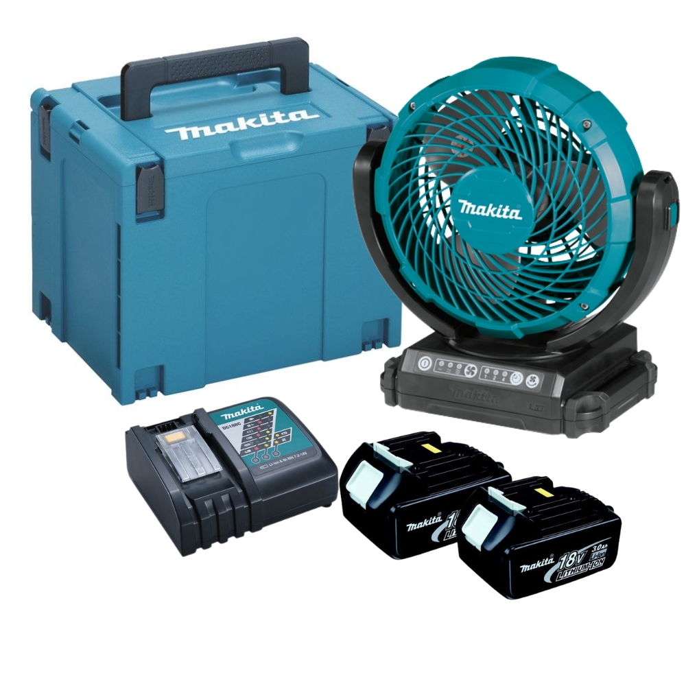Makita Cordless Fan 18V with Carry Case + 2x 3.0Ah Battery & Charger