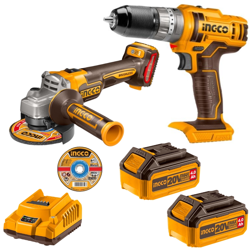 Ingco – Cordless Impact Drill & Grinder with 2 x 4.0Ah Batteries & Charger