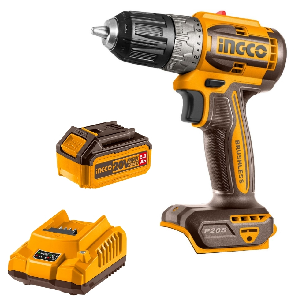 Ingco – Lithium-Ion Cordless Drill (20V) with 5.0Ah Battery and Charger