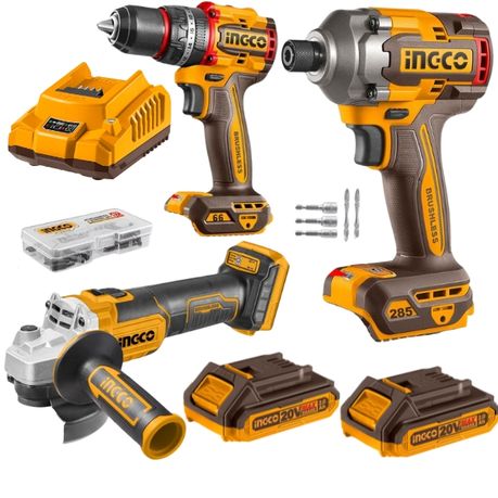 Ingco – Cordless Impact Drill (66Nm), Impact Driver (285Nm) and Grinder