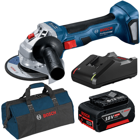 Bosch – Cordless Angle Grinder (GWS 180-LI), Charger, Battery (4.0Ah), Bag