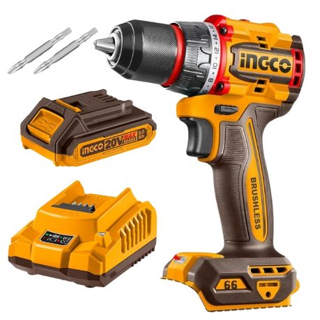Ingco – Brushless Compact Drill (66NM) With 2.0Ah Battery and Charger