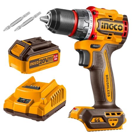 Ingco – Brushless Compact Drill (66NM) With 5.0Ah Battery and Charger