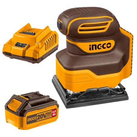 Ingco – Cordless Sheet Sander with 4Ah Battery, Charger & Sheets