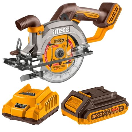 Ingco – Cordless Circular Saw (140mm) with 2.0Ah Battery and Charger – Orange