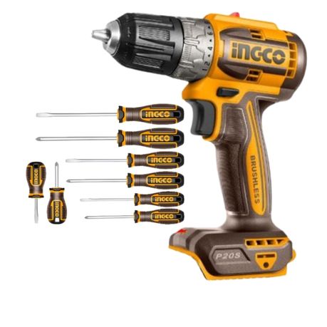 Ingco – Brushless Cordless Drill with Screwdriver Set 8 Pieces