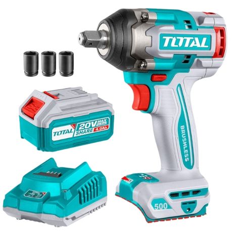 Total Tools- Cordless Impact Wrench (500N.m) with 4.0Ah Battery & Charger