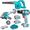 Total Tools – Cordless Angle Grinder, Drill, Blower Combo Kit Total Tools – Cordless Angle Grinder, Drill, Blower Combo Kit