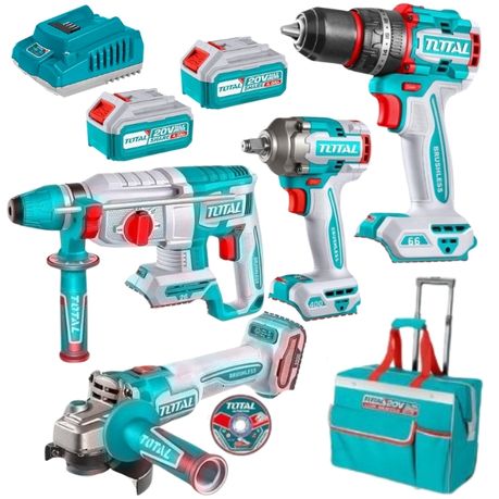Total Tools – Cordless 5 Piece Powertool Combo Kit – Batteries & Charger