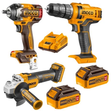 Ingco – Cordless Impact Wrench (500NM), Angle Grinder & Cordless Drill Kit