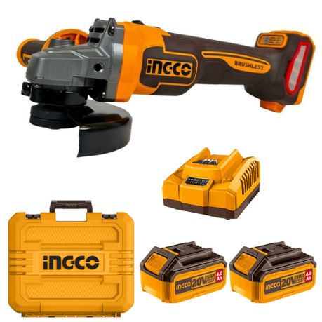 Ingco – Cordless Brushless Angle Grinder with 2 x 4.0Ah Battery and Charger