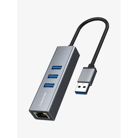 CABLETIME USB 3.0 3 Port Hub With Gigabit Ethernet Adapter