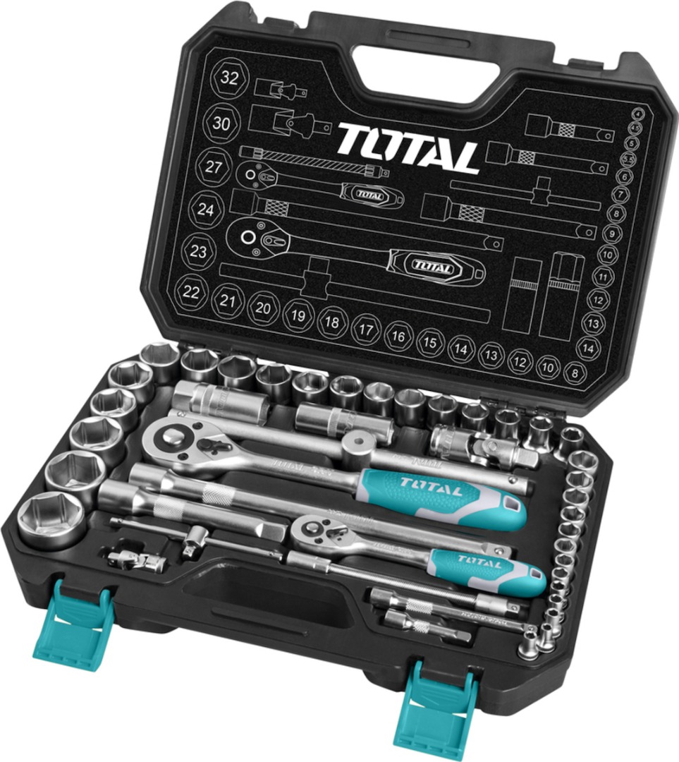 Total Tools – 1/4″ and 1/2″ Industrial Socket Set- 44 Pieces