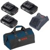 Bosch – Charger (GAL 18V-40) and 3 x 2.0Ah Batteries (GBA 18V) in Tool Bag Bosch – Charger (GAL 18V-40) and 3 x 2.0Ah Batteries (GBA 18V) in Tool Bag