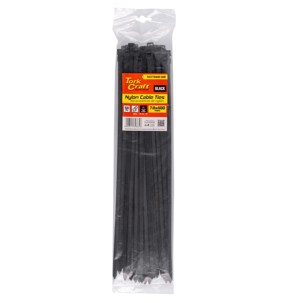 Tork Craft – Nylon Cable Ties 7.8mm X 400mm Black – 50 Pieces