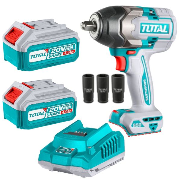 Total Tools – Cordless Impact Wrench (850N) with Batteries (4Ah) & Charger