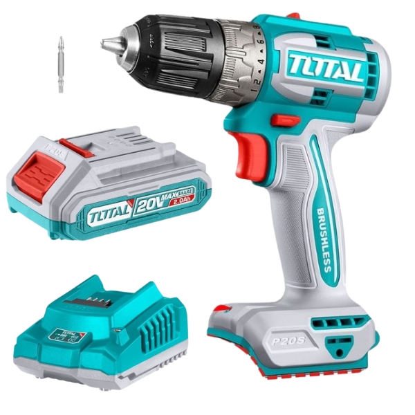 Total Tools – Cordless Brushless Drill with 2.0Ah Battery and Charger