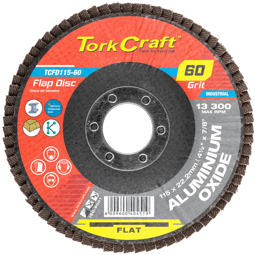 Tork Craft – Aluminium Oxide Industrial Flap Discs (60 Grit) – 5 Pack
