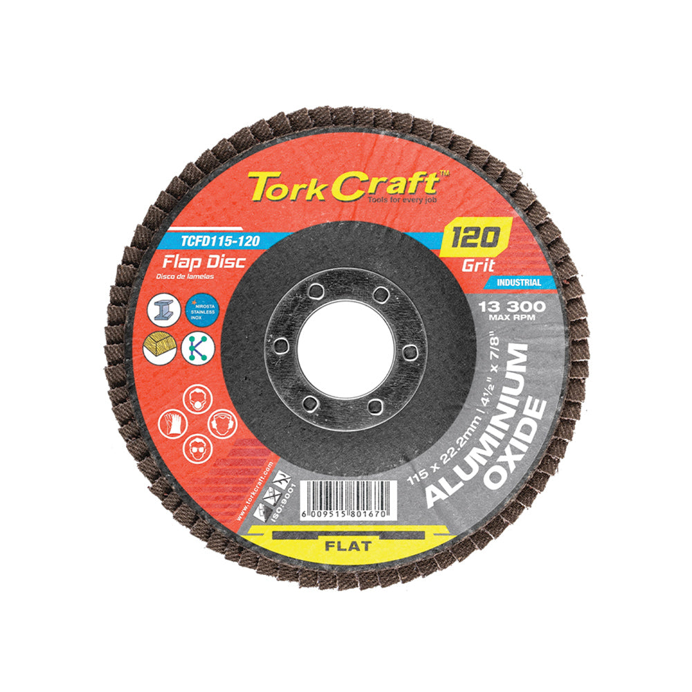 Tork Craft – Aluminium Oxide Industrial Flap Discs (120 Grit) – 5 Pack