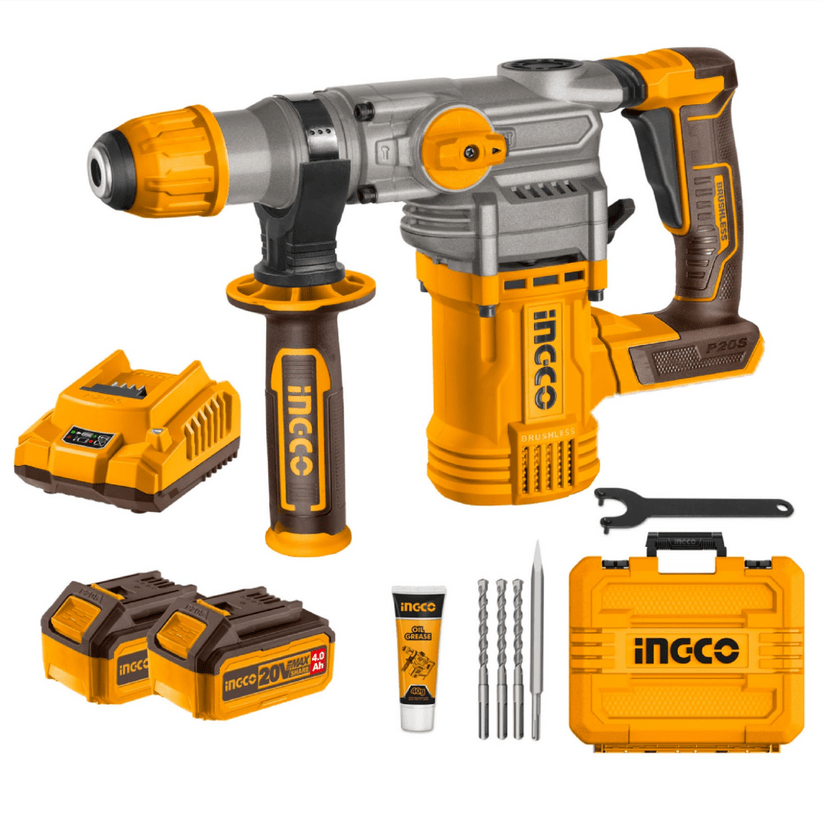 Ingco – Cordless Brushless Rotary Hammer (SDS + 4.5J Impact) Kit Combo