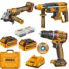 Ingco – Impact Drill, Grinder, Rotary Drill with 2x 4Ah Battery and Charger Ingco – Impact Drill, Grinder, Rotary Drill with 2x 4Ah Battery and Charger