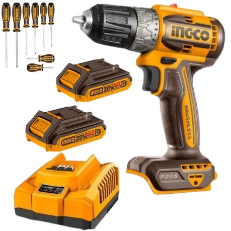 Ingco – Lithium-Ion Cordless Drill (20V) with 2.0Ah Battery and Charger