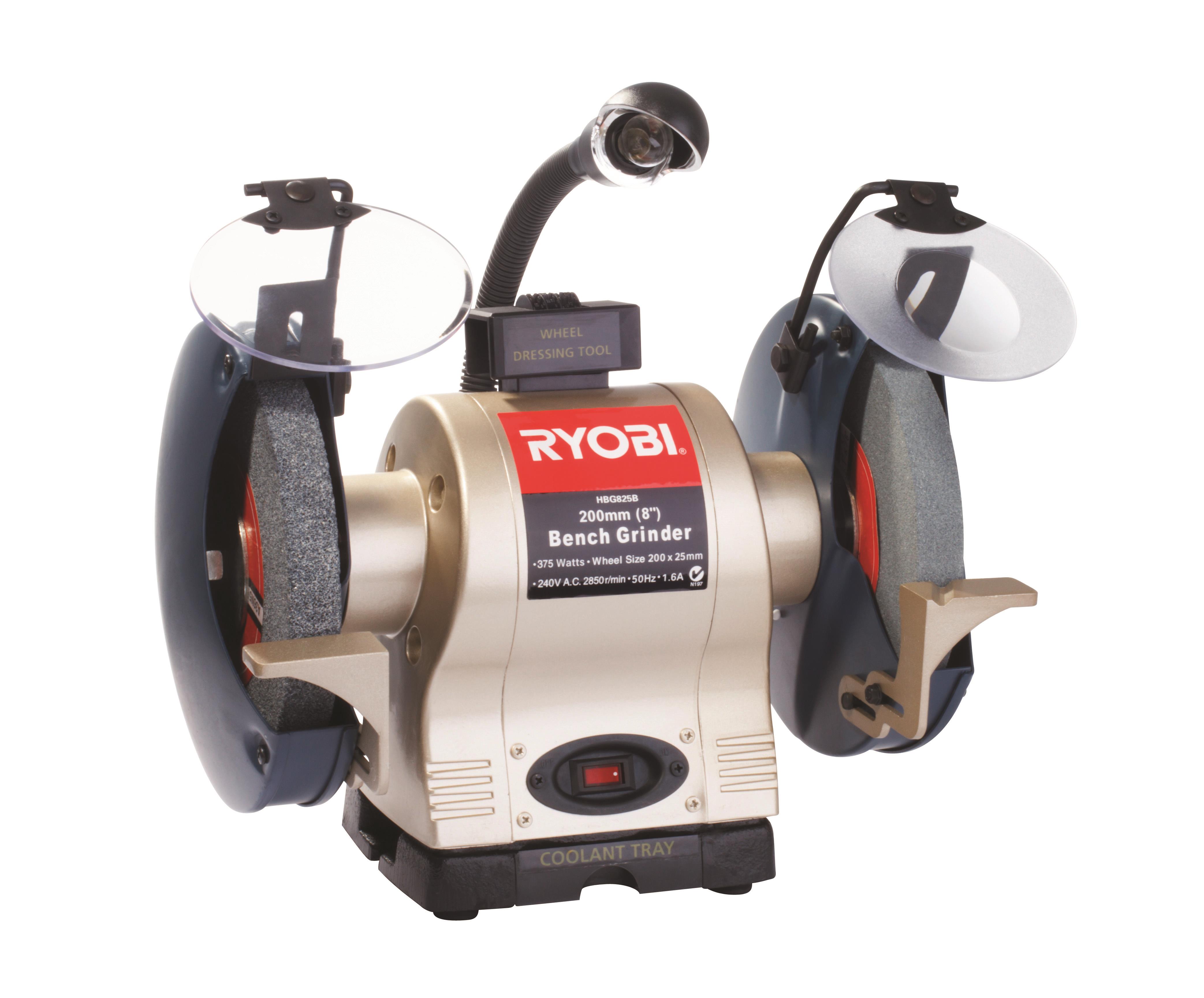Ryobi – Bench Grinder 375 Watt H/D With Light and Wheel Dresser – 200Mm