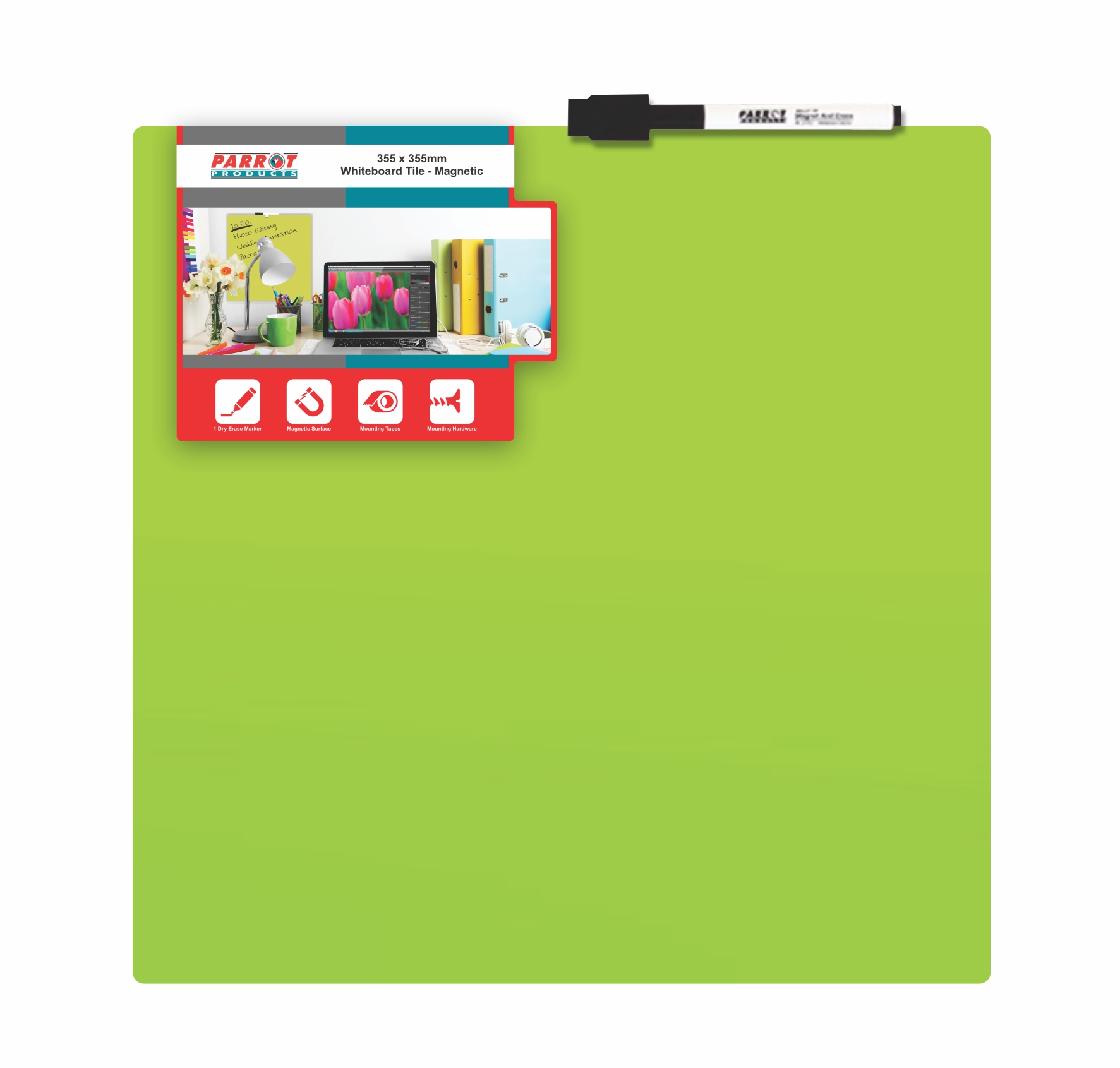 Parrot Whiteboard Tile Magnetic 355 x 355mm – Green